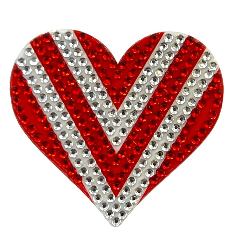 Red & White Heart 2in Sticker, Rhinestone Stickers